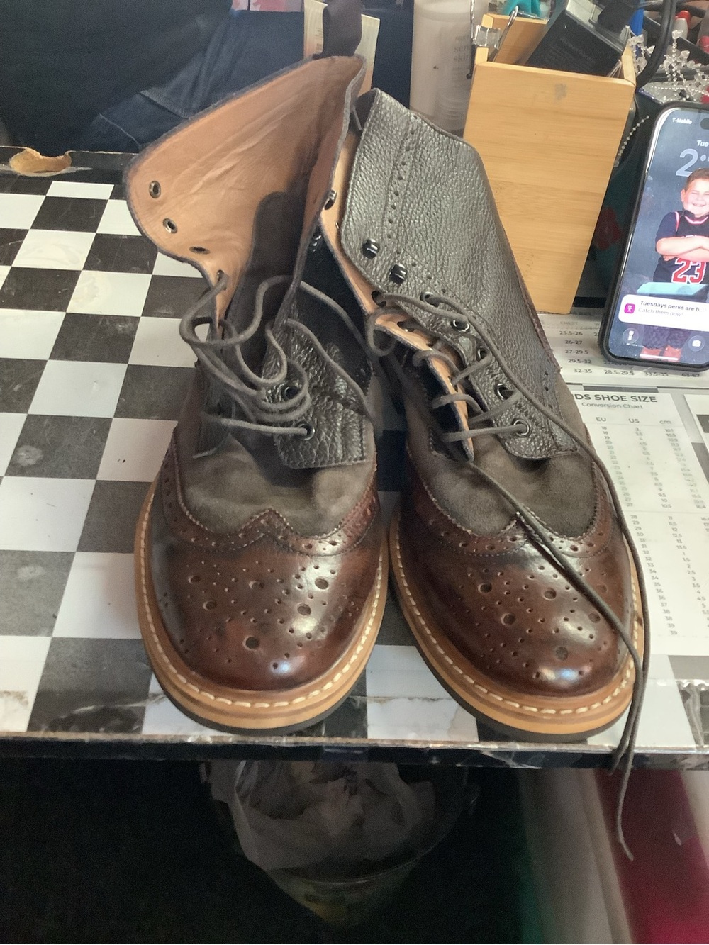 1901 Men's Brown Leather & Dark Brown Suede Chukka Wingtip Boots